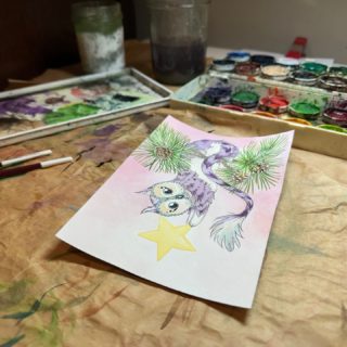 A curious little someone to brighten your holidays! #artwork #watercolor #fantasyart #holidayart