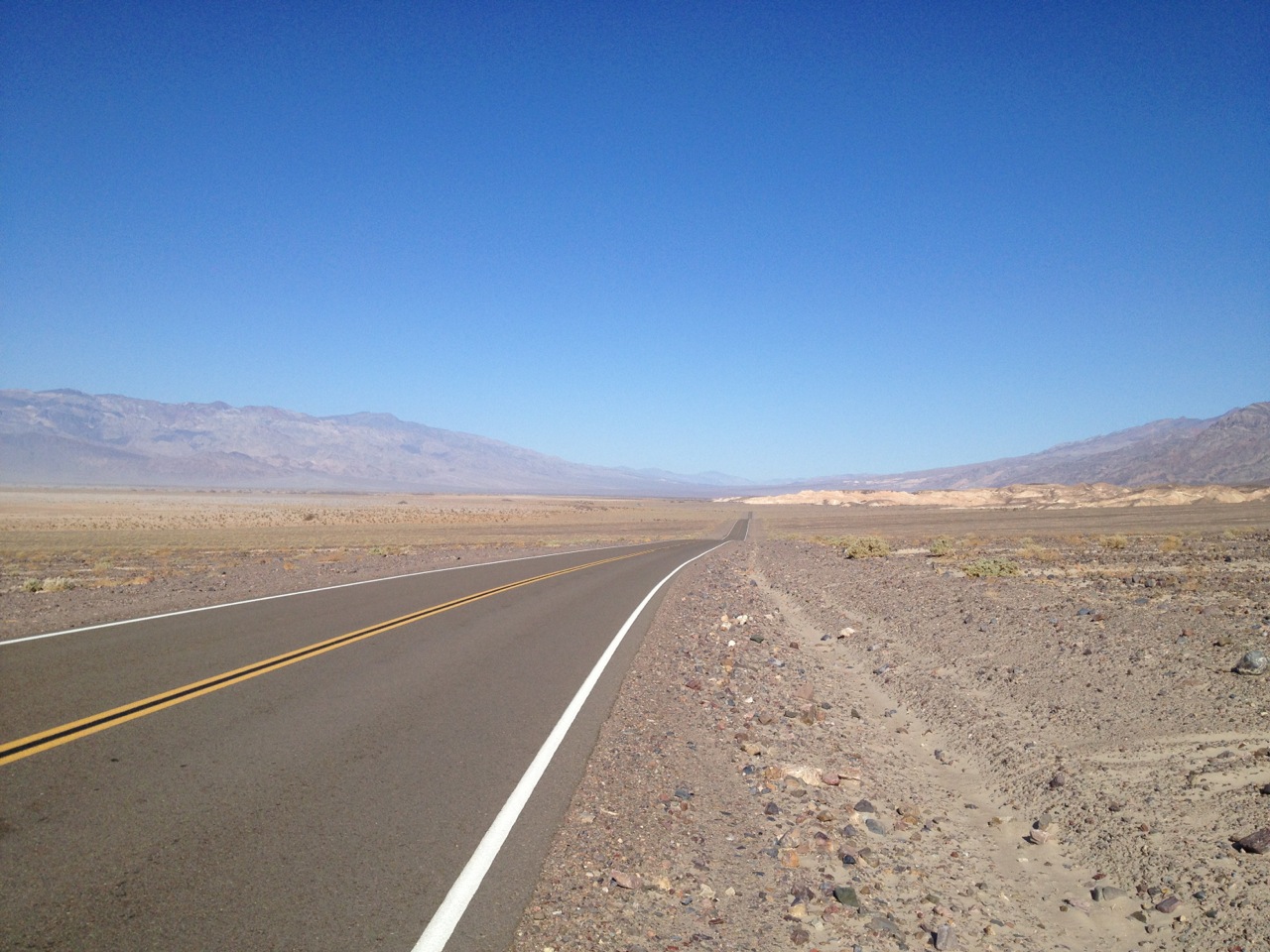 Looking north (and straight into the wind) along Scotty's Castle Road, Death Valley.