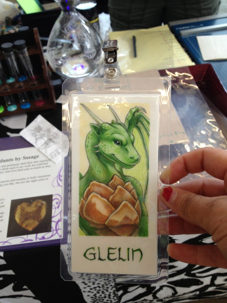 A "Standard Badge" for a young man who goes by Glelin in the fandom. It was his first con badge and the first commissioned rendition of his character. I tried to do him right.