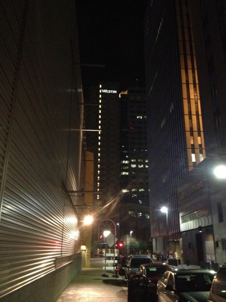 Approaching the Westin from William Penn Pl., Downtown Pittsburgh. 2013.