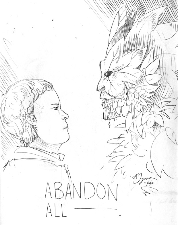 The original concept sketch that inspired the short story "Abandon All ----"