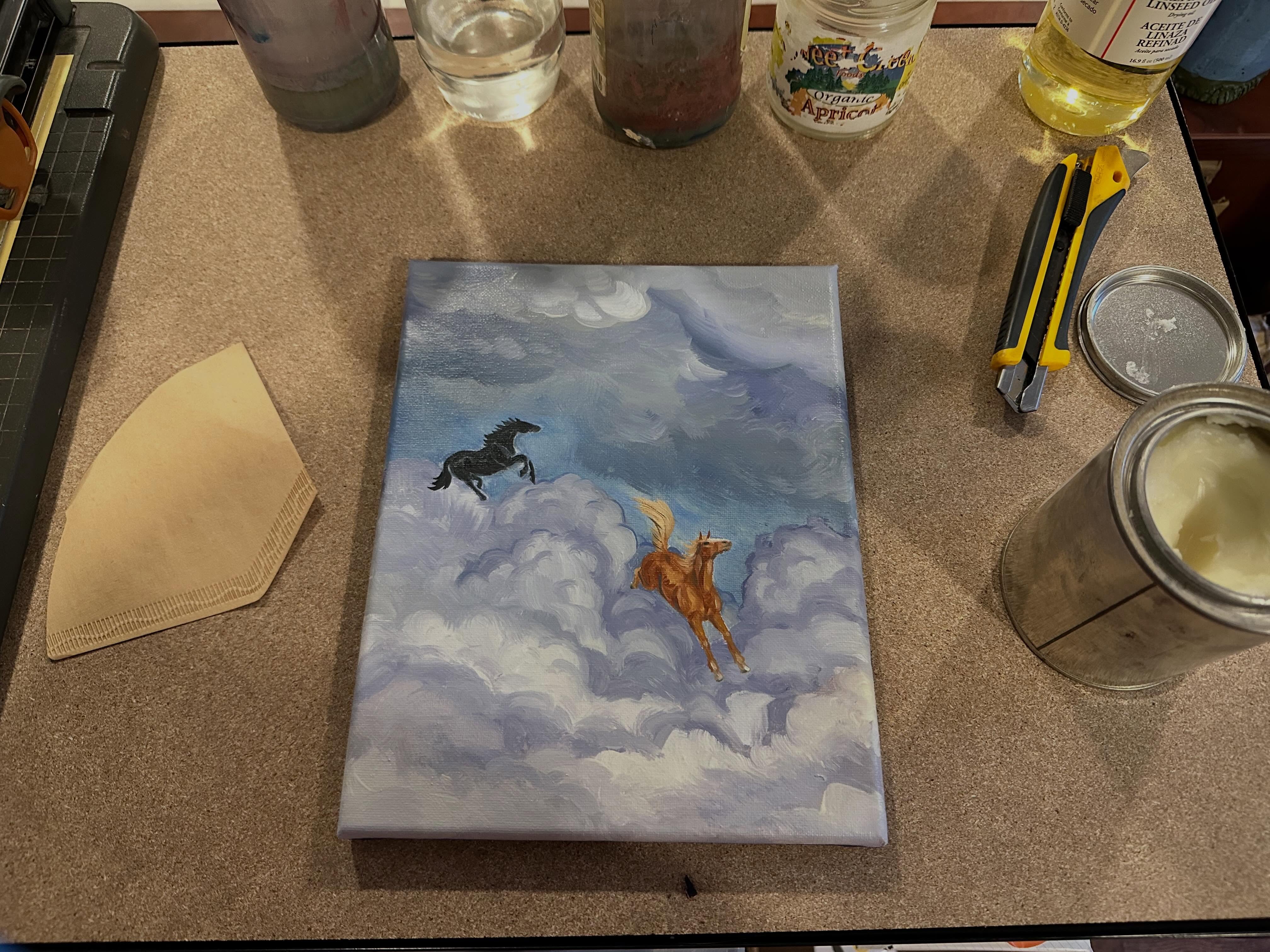 The oils have finally dried enough to varnish! Full reveal coming soon to the CSA.
#oilpaintingartist #fantasyartwork #horseart